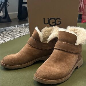 UGG Tan Suede Ankle Boots with Shearling